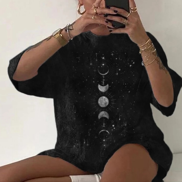 Tops - Sun and Moon Print Oversized Loose Shirt Astral Trendy Streetwear T shirt